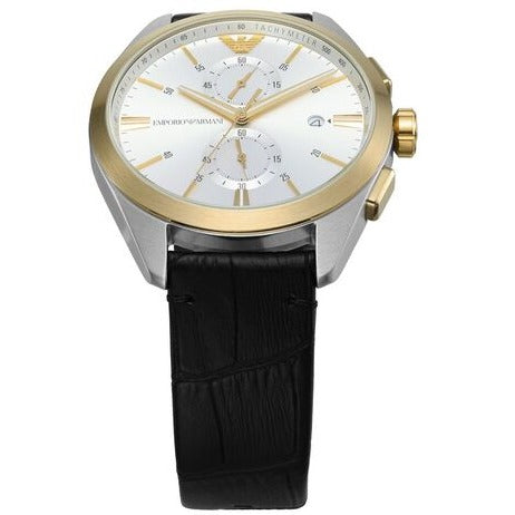 Emporio Armani Claudio Chronograph Silver Dial Black Leather Strap Watch For Men - AR11498 - Image 5
